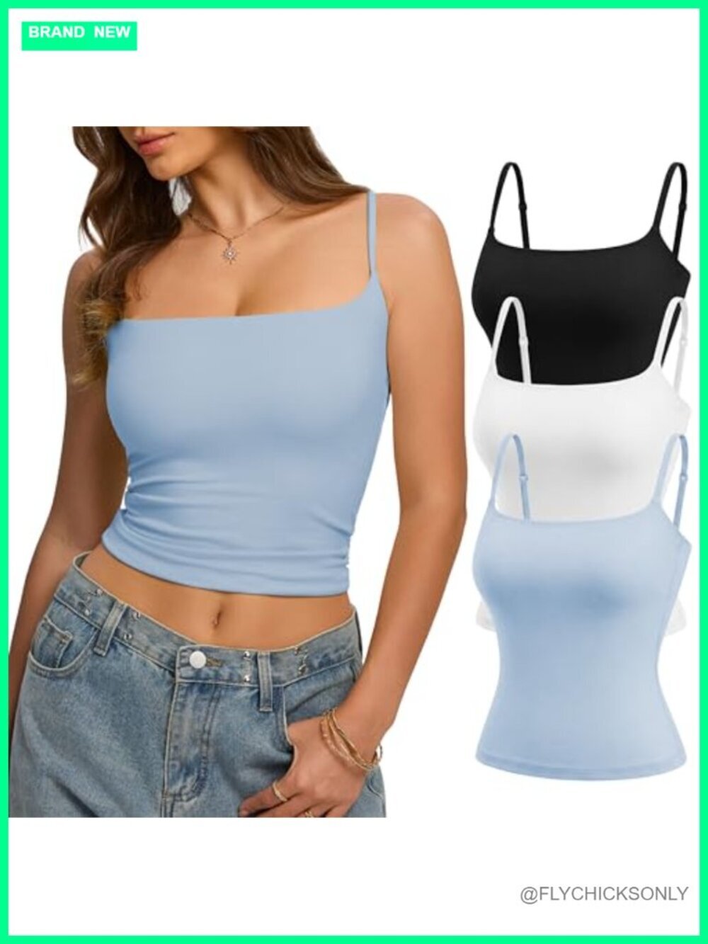 3 Pack Square Neck Double Lined Fitted Cami Tank Tops Summer Going Out Tops